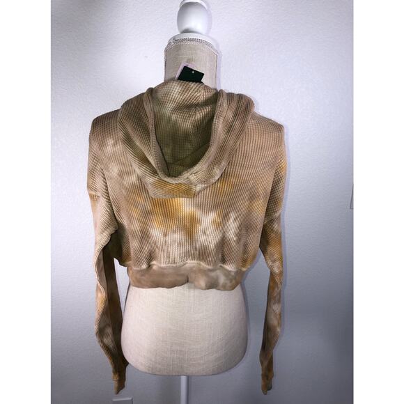 Wild Fable  Yellow and Tan Cropped Waffle Knit Thermal Hoodie - S - Picture 4 of 5